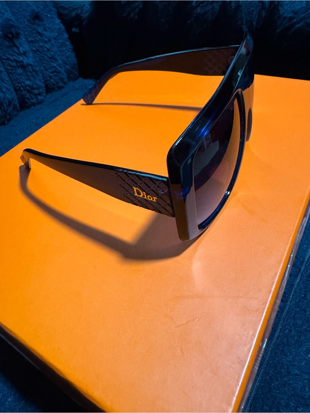 Dior Navy Square Shield Sunglasses with Gold Logo